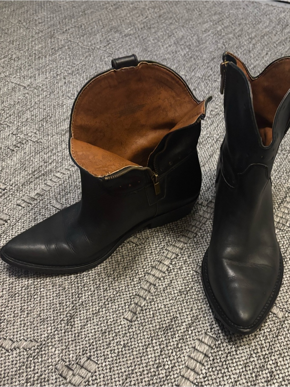 Black Leather Western Ankle Boots - Women's